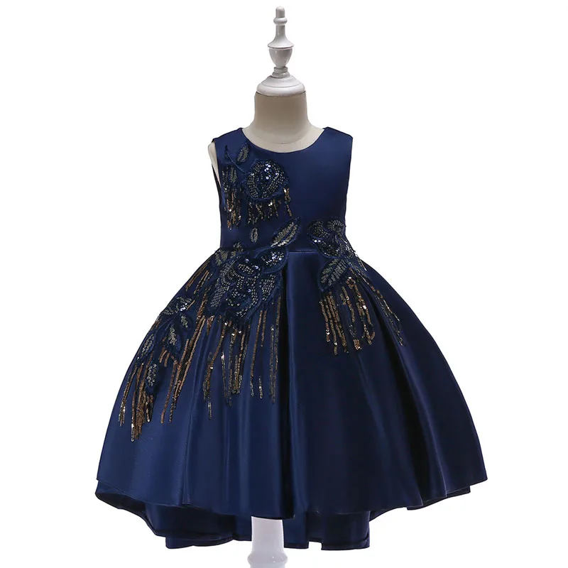 

U-SWEAR 2020 New Arrival Kid Flower Girl Dresses O-neck Sleeveless Sequined Beaded Embroidery Ball Gown Pleat Girls Vestidos