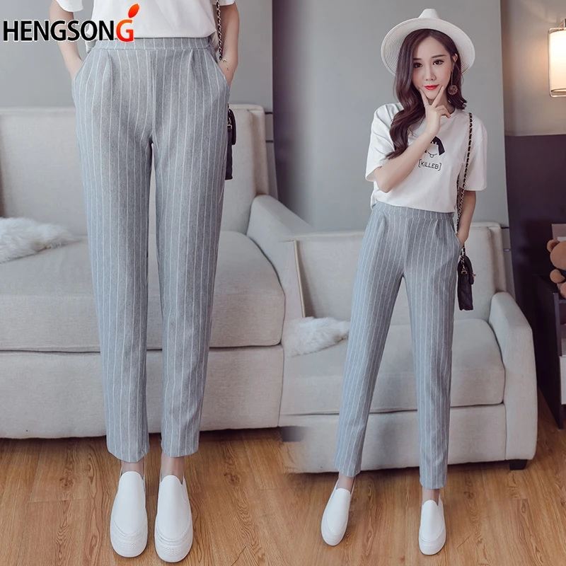 HENGSONG/Летние Осенние женские брюки до щиколотки с эластичной высокой талией