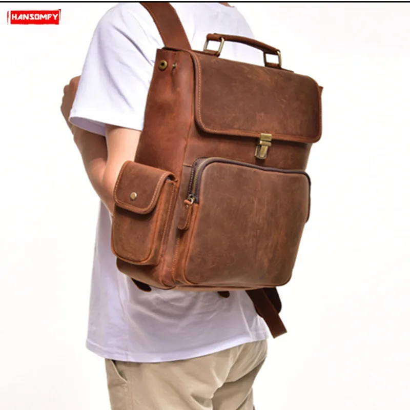 Мужской рюкзак в стиле ретро сумка на плечо с замком дорожная из натуральной кожи