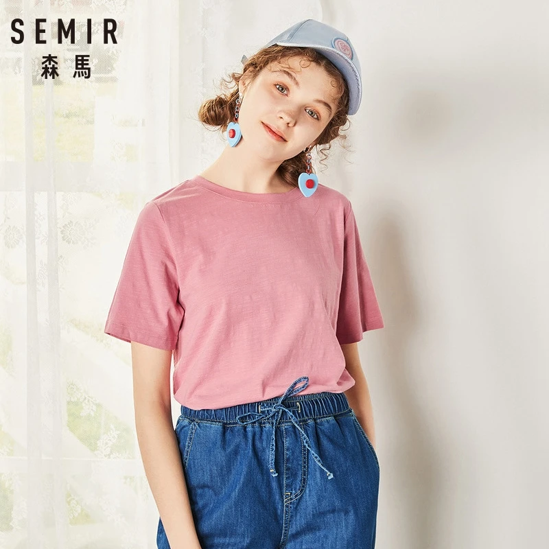 SEMIR футболка Женская Новинка хлопковые футболки женские s vogue винтажные футболки хлопковые Женские топы с круглым вырезом и коротким рукавом