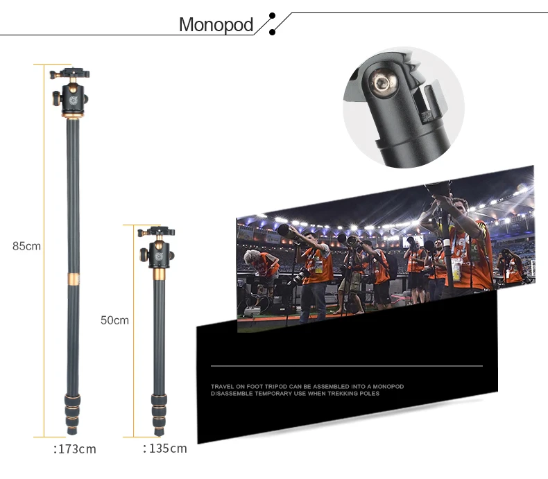 

QZSD Q1088 Professional DSLR Camera stand Aluminum Alloy Tripod 15kg Load with Ball Head Monopod Tripe Para Camera Accessories