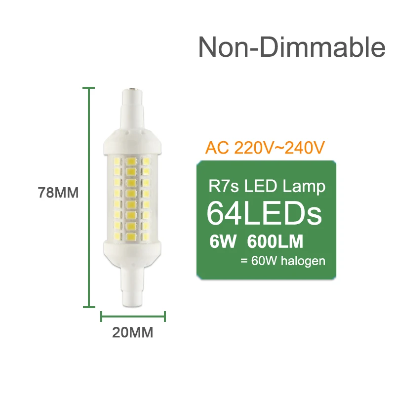 64LEDs AC220V Kaguyahime светодиодный R7S J78 J118 J135 AC 220 V Светодиодная лампа с регулировкой лампа «Кукуруза» 78 мм 118 мм 189 мм заменить галогенные прожекторный светильник свет - Испускаемый цвет: 64LEDs AC220V