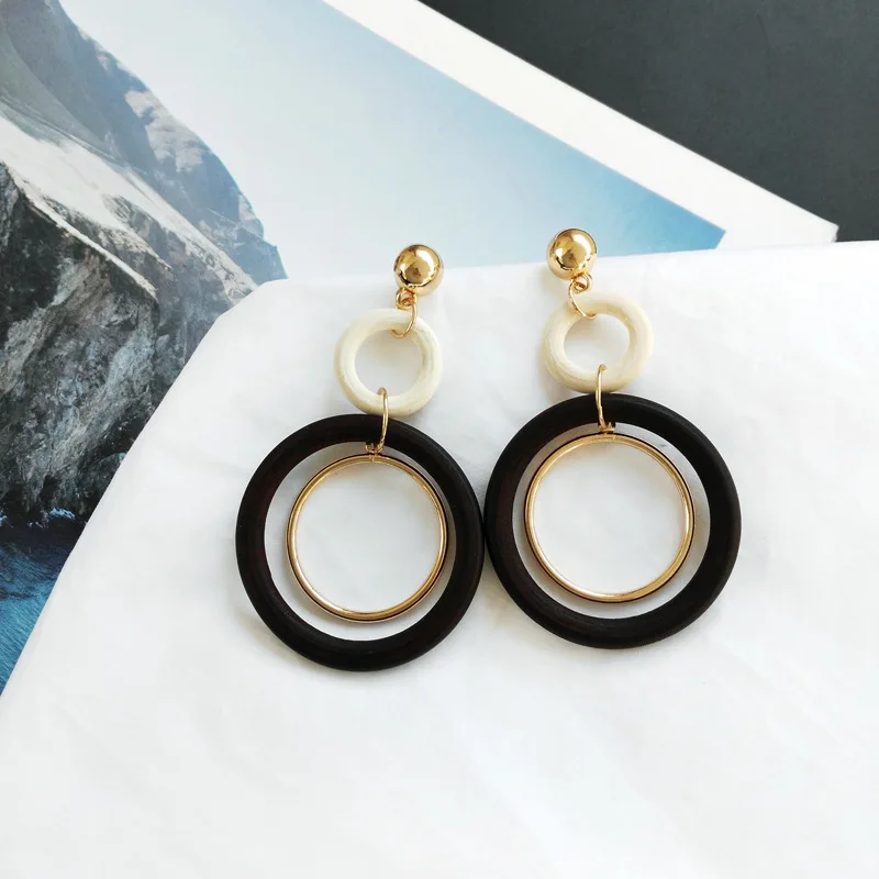 Винтажные деревянные серьги клипсы в стиле бохо для женщин большие круглые