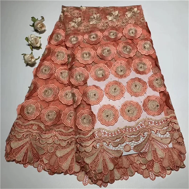 

2019 Latest African Lace Fabric High Quality For Nigerian Wedding Dress,French Net Laces With Guipure Cord Lace Fabric 5 Yards