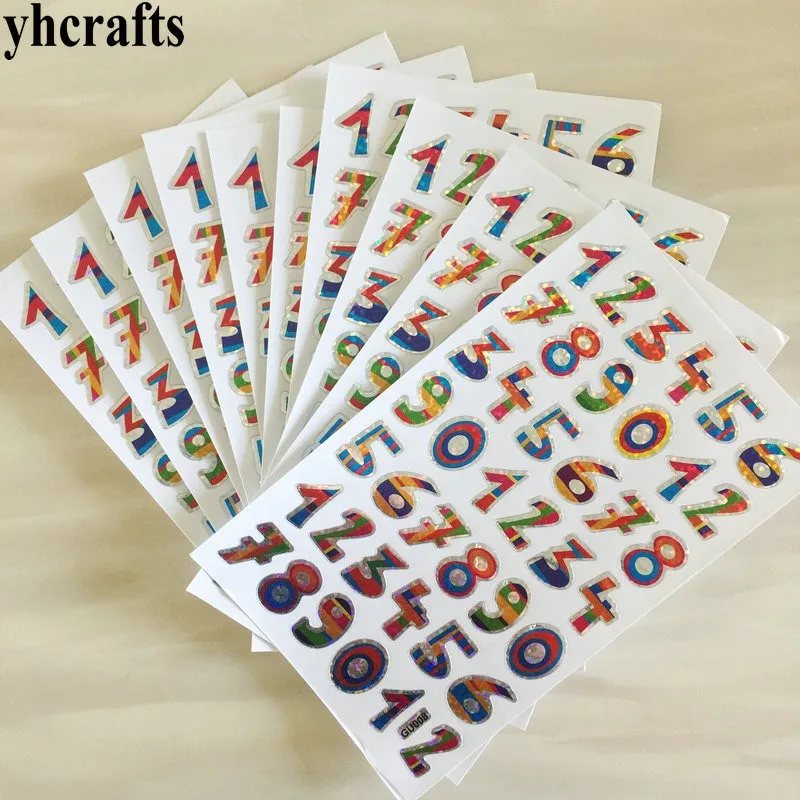

1bag/LOT,1.7cm numbers laser paper stickers Early educational craft diy toy Teach your own School reward label Scrapbooking kit