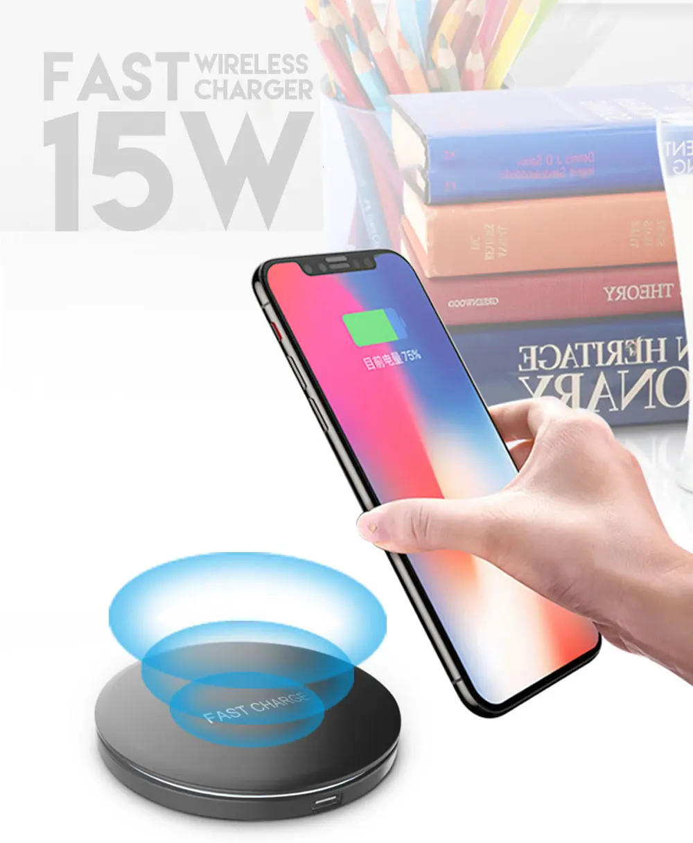 Ascromy 15 Вт Быстрое QI Беспроводное зарядное устройство для huawei P30 Pro mate 20 Pro Xiaomi samsung Galaxy S10 Plus iPhone Индукционная зарядка