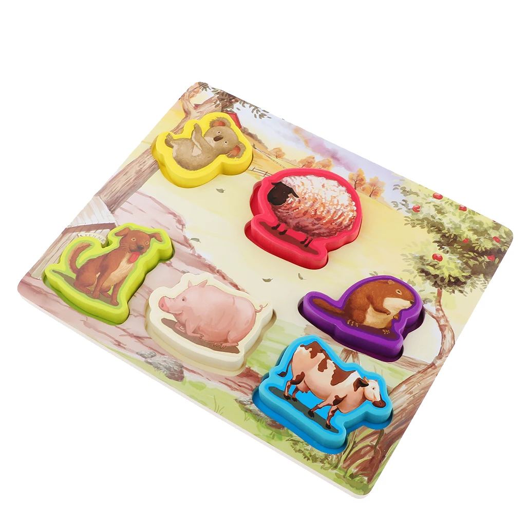 

Wooden Hand Grasp Animals Matching Puzzle Jigsaw Toys Gift for Kids Children