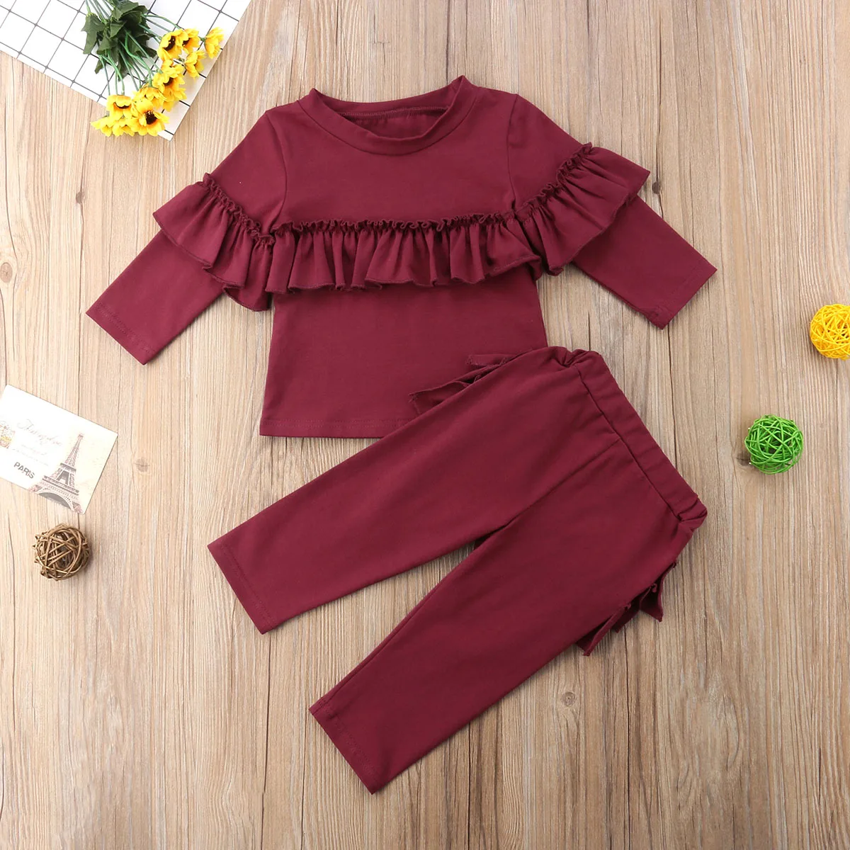 2 шт. детский спортивный костюм с длинными рукавами и оборками | Детская одежда