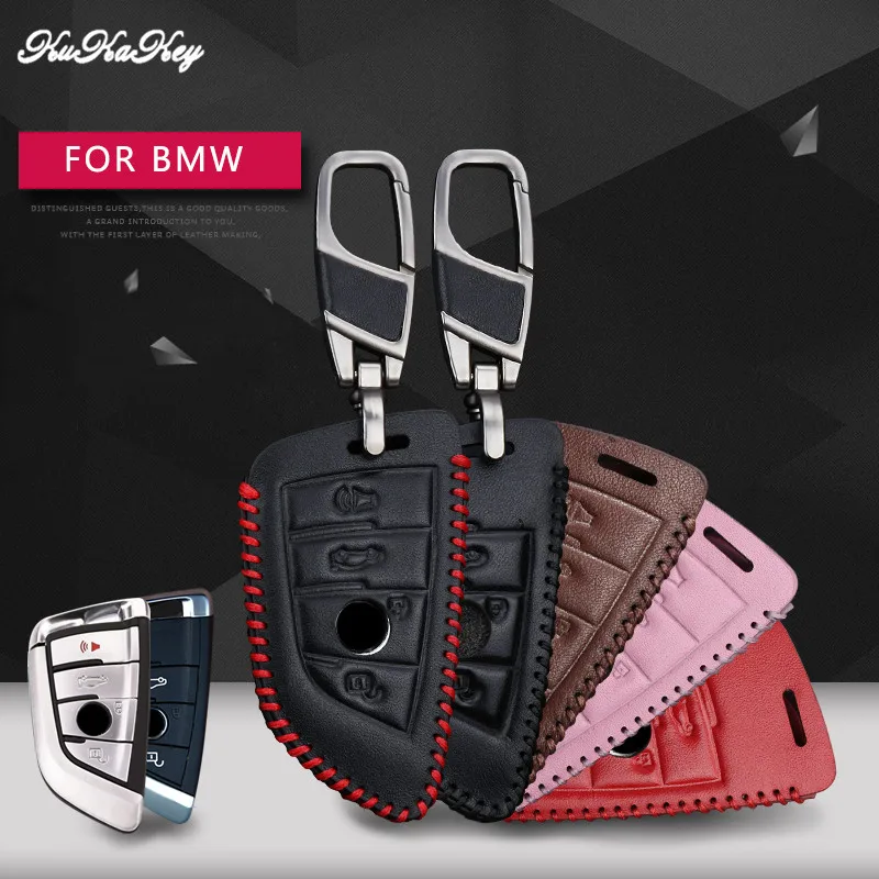 

KUKAKEY Leather Car Key Case Cover For BMW F30 F20 X1 X3 X5 X6 X7 F20 E34 E90 E60 E36 Car Protection Key Shell Accessories