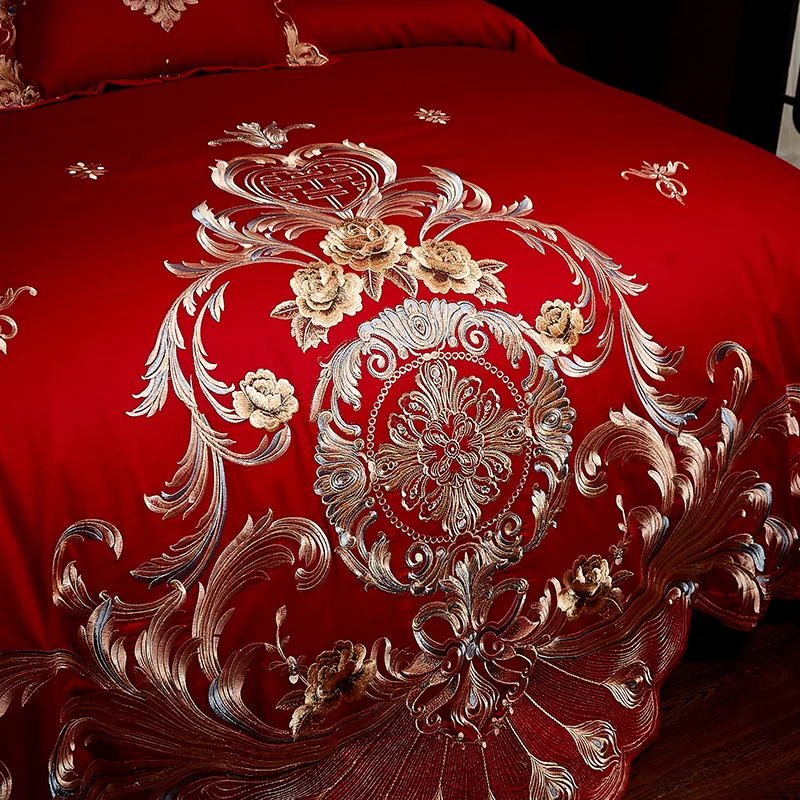 Роскошный Золотой Королевский Комплект постельного белья с вышивкой красный