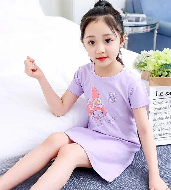 Purple Bow Rabbit Платье с единорогом; летняя повседневная одежда для девочек; Пижама с единорогом для маленьких девочек; детская одежда с героями мультфильмов; От 5 до 15 лет - Цвет: Purple Bow Rabbit