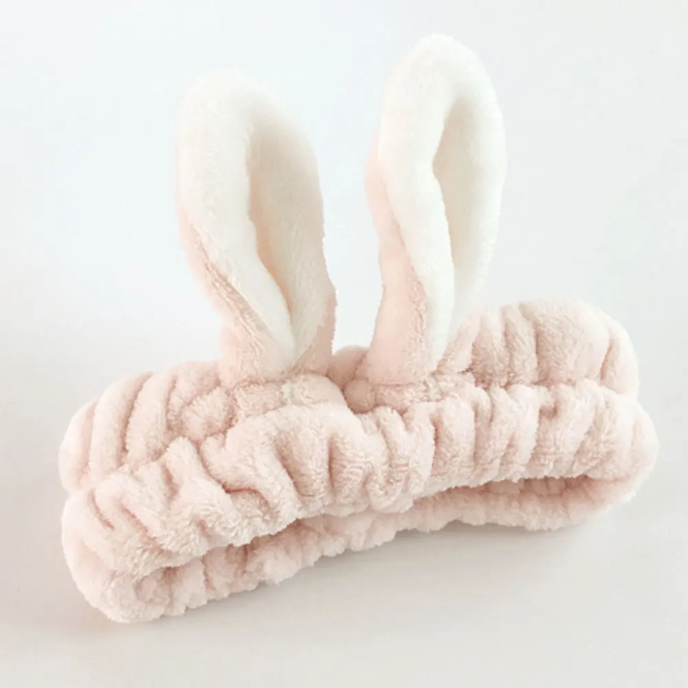 light pink Коралловый флисовый банный ободок для волос с кроличьими ушками, Широкая мягкая модная повязка на голову для женщин и девочек, повязка на голову для нанесения макияжа эластичная маска, полотенце для инструментов - Цвет: light pink