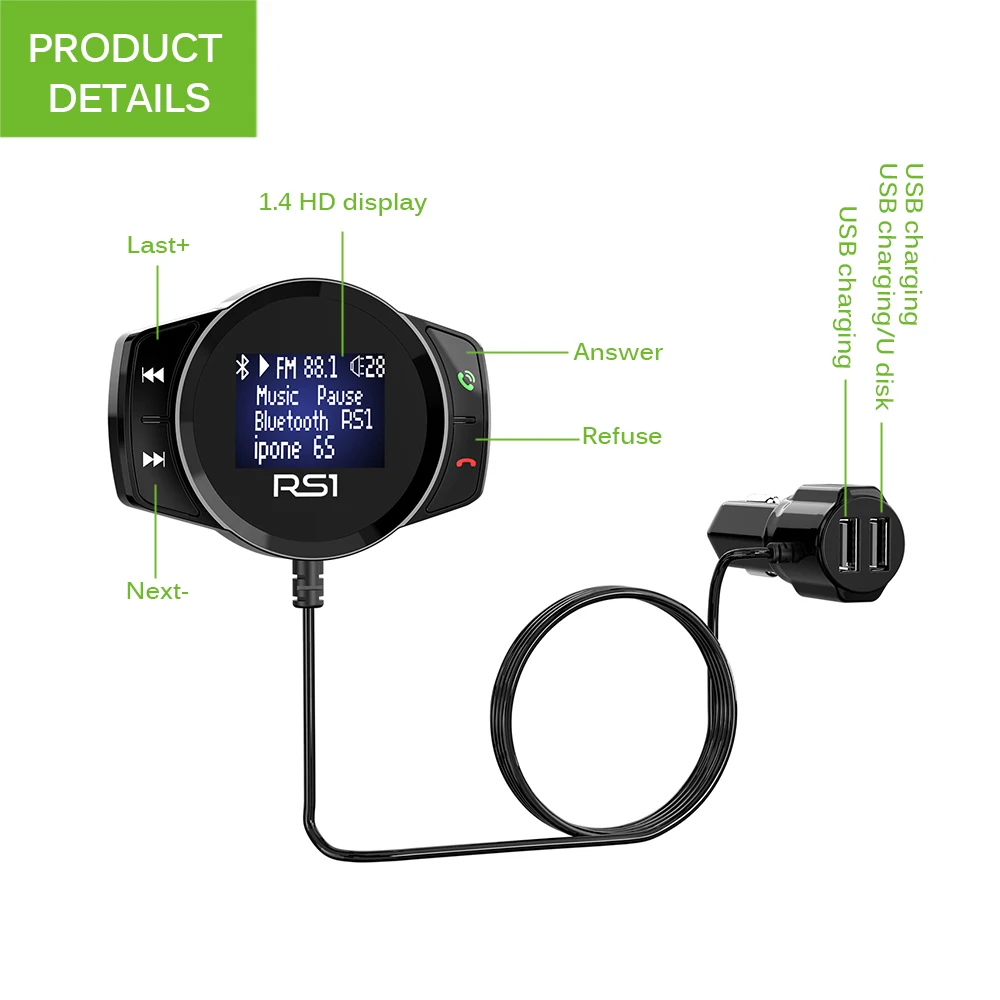 FM Bluetooth Автомобильный передатчик беспроводной Mp3 плеер Hands Free Быстрая зарядка USB