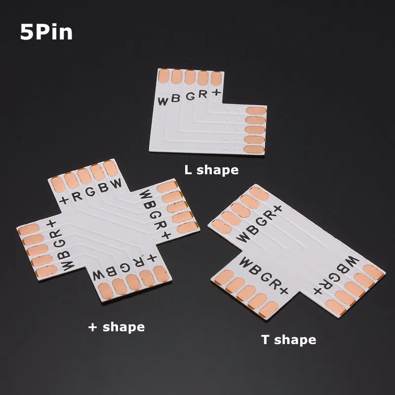 5 pin Светодиодная лента 10 мм X L T форма светодиодный PCB адаптер полосы света подключения Solderless для 5050 Светодиодный свет полосы RGBW/RGBWW