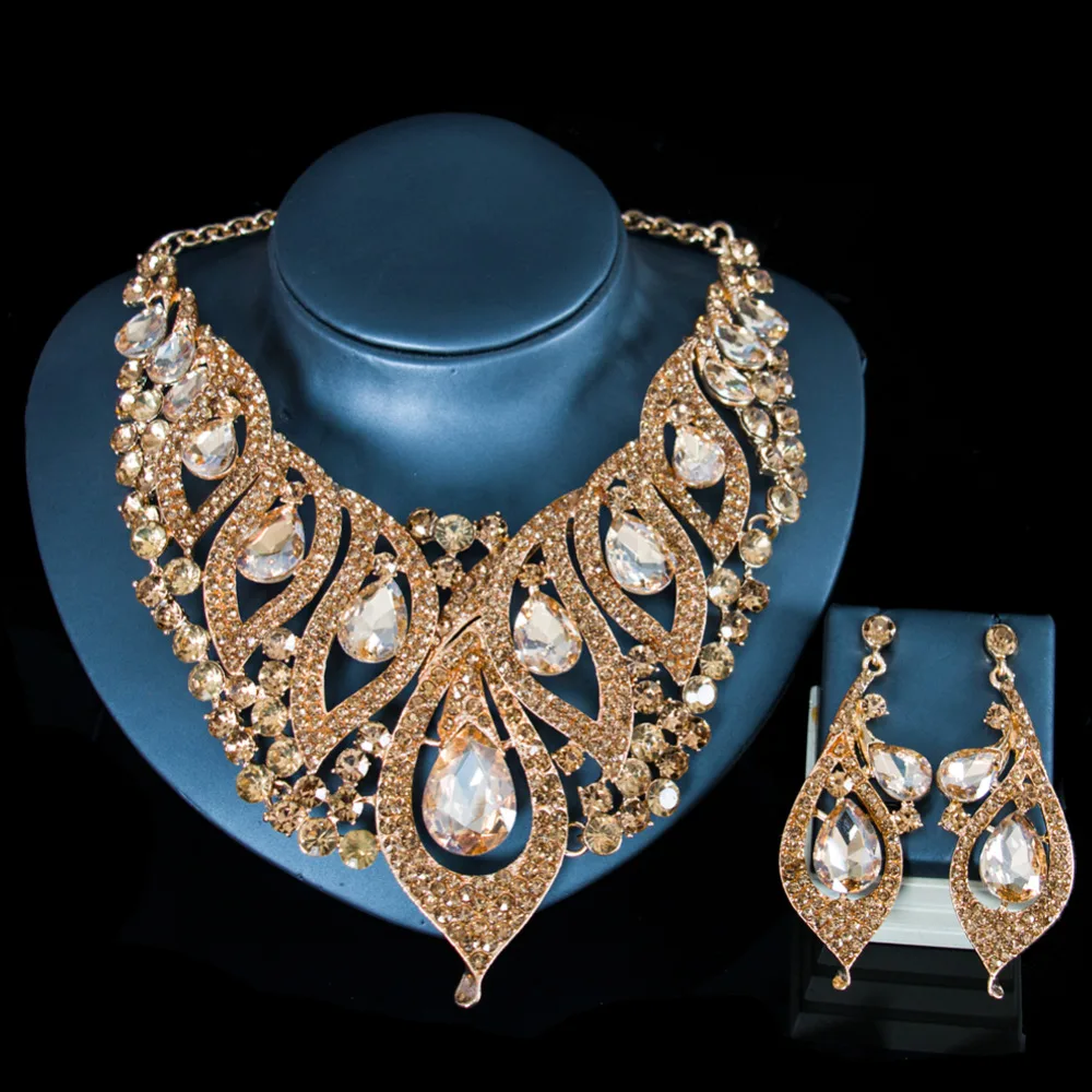 LAN PALACE 2019 new glass stone necklace and earrings Jewelry Sets for America women party Anniversary wedding free shipping | Украшения и