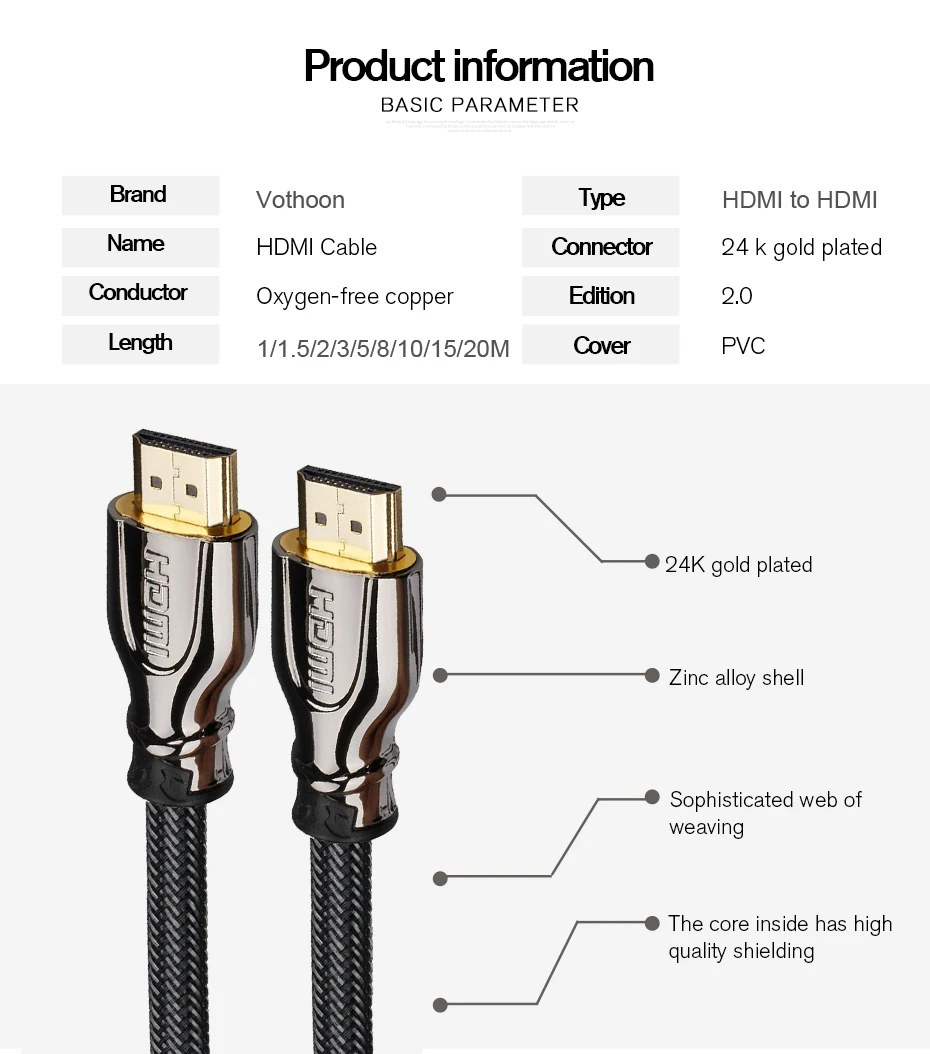 Vothoon 4K 60Hz 2,0 HDMI кабель HDMI к HDMI кабель Ethernet кабель для PS3 проектор HD lcd Apple tv компьютер ноутбук к Displayer