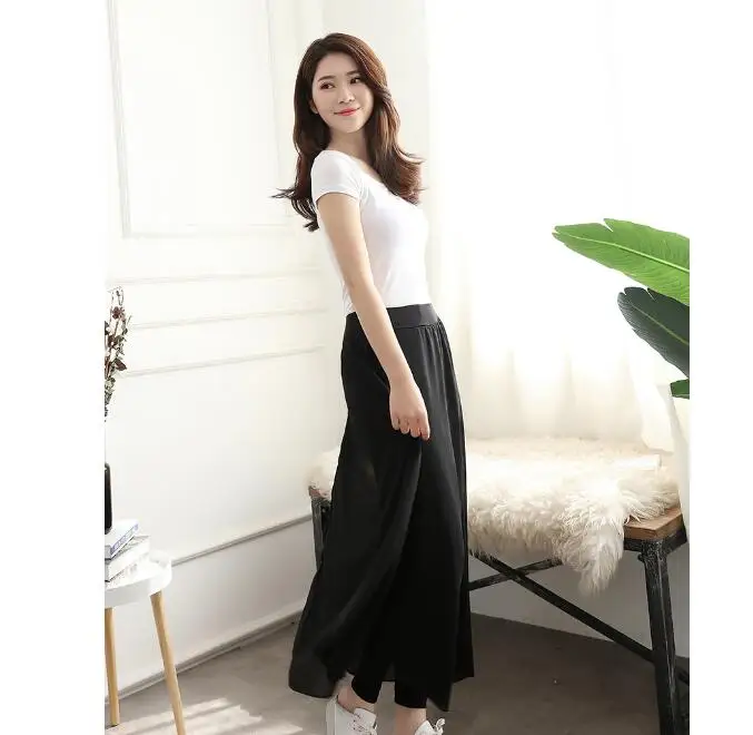 

2022 Summer Fashion Wide Leg Pants Female Casual Trousers Skirt Chiffon Dress Pants Loose Straight Pants new