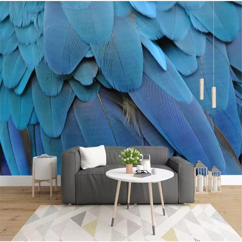 

wellyu Custom wallpaper papel de parede 3d American minimalist fashion blue feather texture art mural background wall tapety