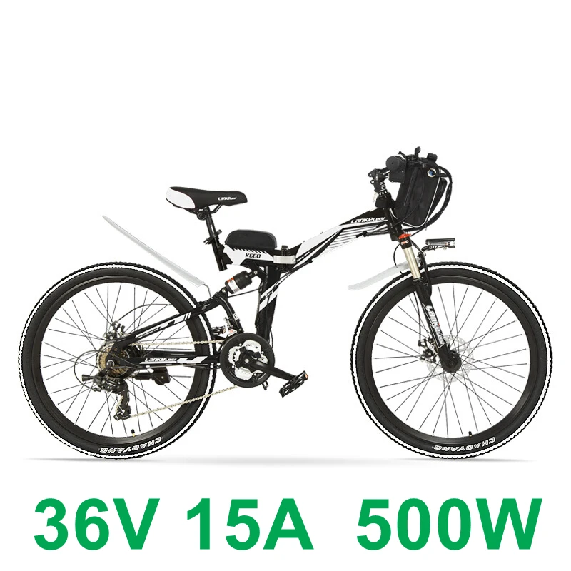 Рама из высокоуглеродистой стали, 21 скорость, 26 дюймов, 36 240 Вт/500 Вт, складной электрический велосипед, дисковый тормоз, электровелосипед - Цвет: 15A Black White 500W