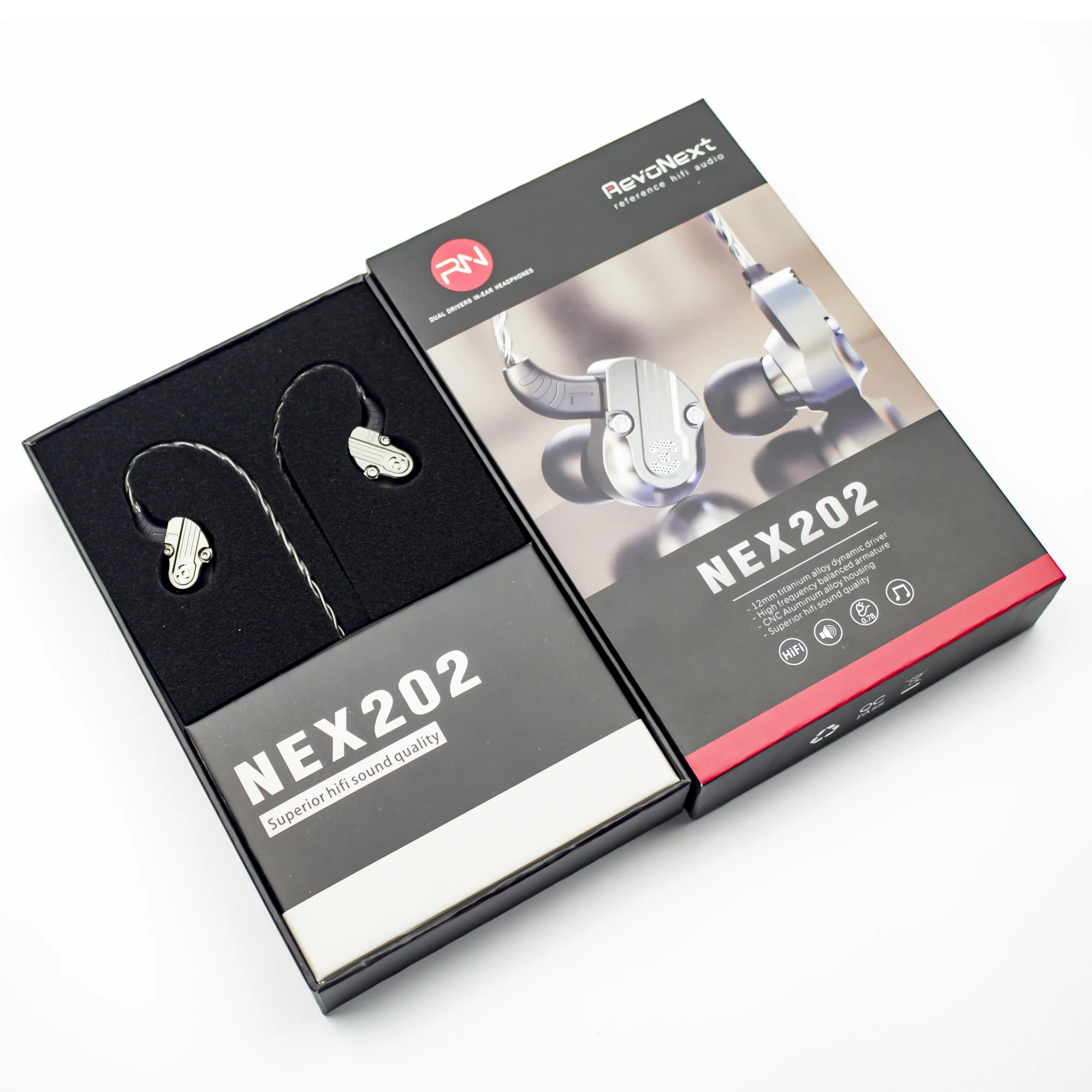 RevoNext NEX202 в ухо монитор, двойной драйвер наушники 1DD+ 1BA корпус из алюминиевого сплава HiFi наушники, модернизированные съемные кабели