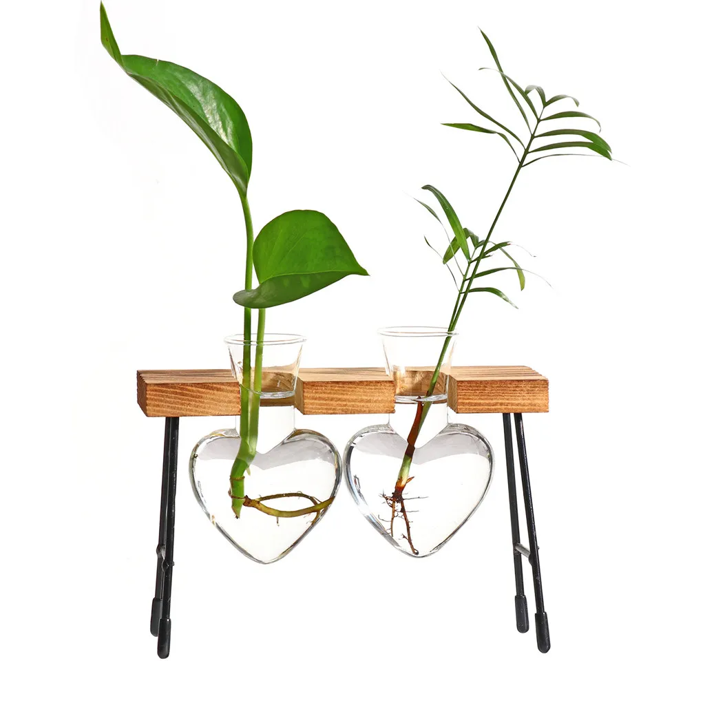 Прозрачная ваза для гидропонных растений креативная декоративная с деревянной