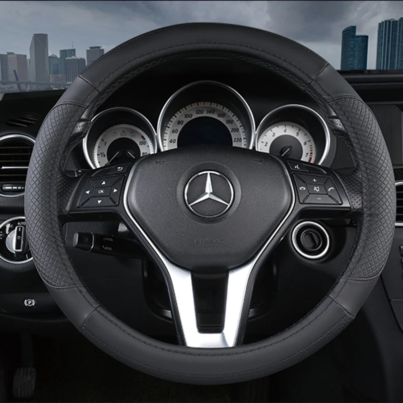 Кожаный чехол на руль DERMAY новый красного цвета диаметром 38 см универсальный