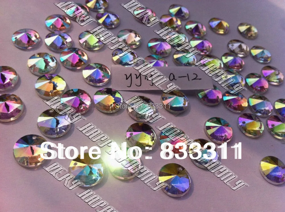 Круглые акриловые кристаллы 500 шт. 12 мм AB-Color Стразы коническая поверхность