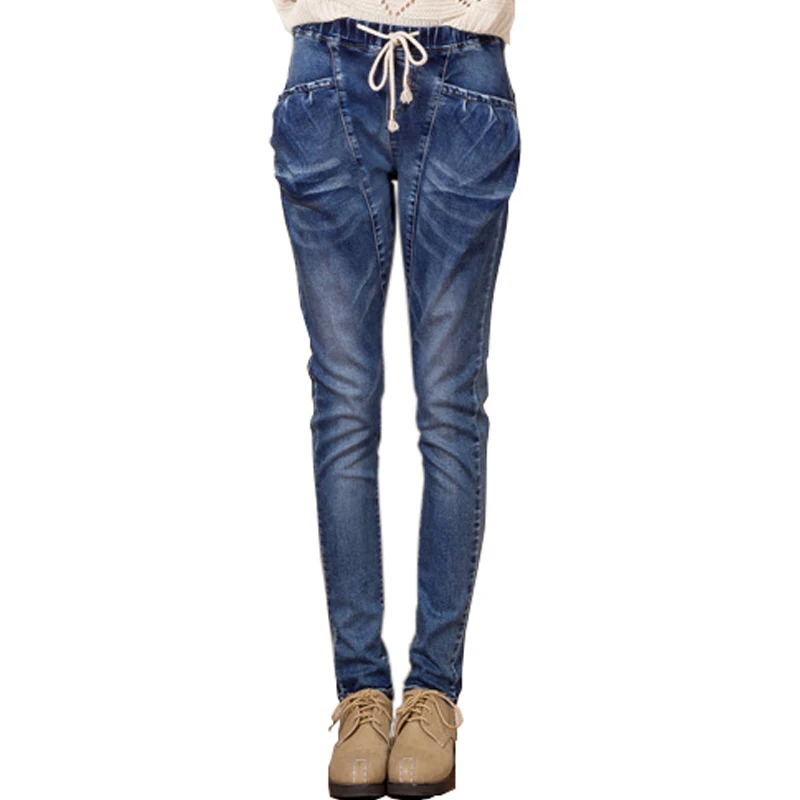 Брюки-султанки женские джинсовые с эластичным поясом повседневные модные