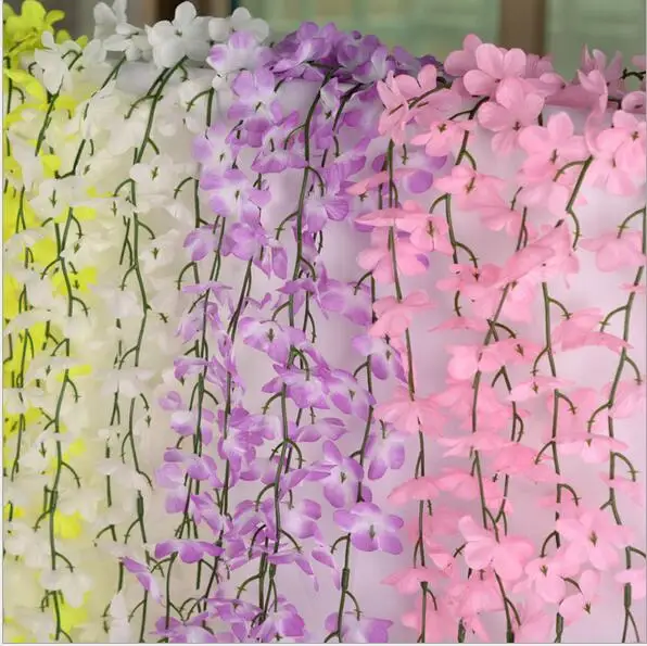 

10Pcs 7 Colors Plastic flowers vine leaves rattan wisteria flower wedding party scene layout living room decoration flower