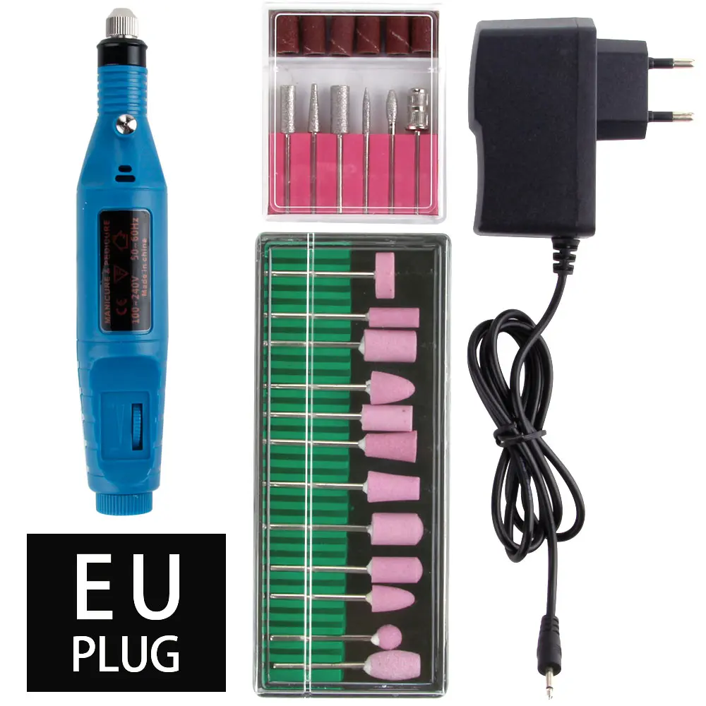 Blue EU Plug Электрический профессиональный маникюрный аппарат пилка для ногтей керамический сверло для ногтей вращающийся заусенец для кутикулы чистый фрезерный карандаш полировочное оборудование - Цвет: Blue EU Plug