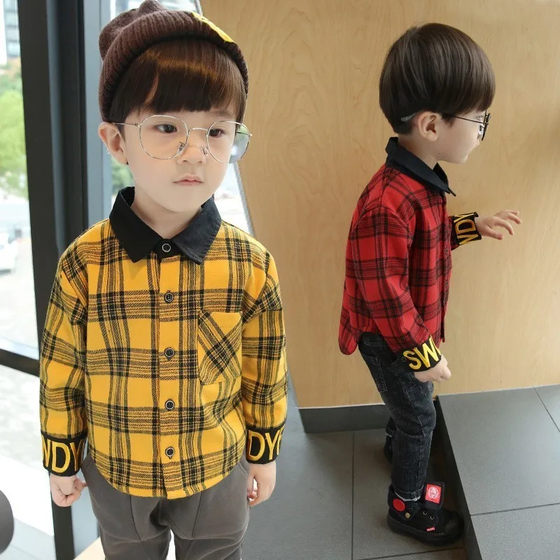 

Child Clothes Plus Velvet Warm Long Sleeves Plaid Shirt For Boys Fashion Pocket Turndown Collar Baby Boy Shirt Casual Thick Tops