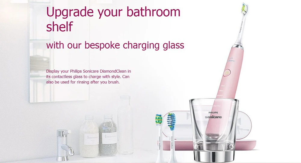 Philips Sonicare DiamondClean звуковая электрическая зубная щетка розового цвета с 5 режимами USB дорожное зарядное устройство для взрослых и детей HX9362/68