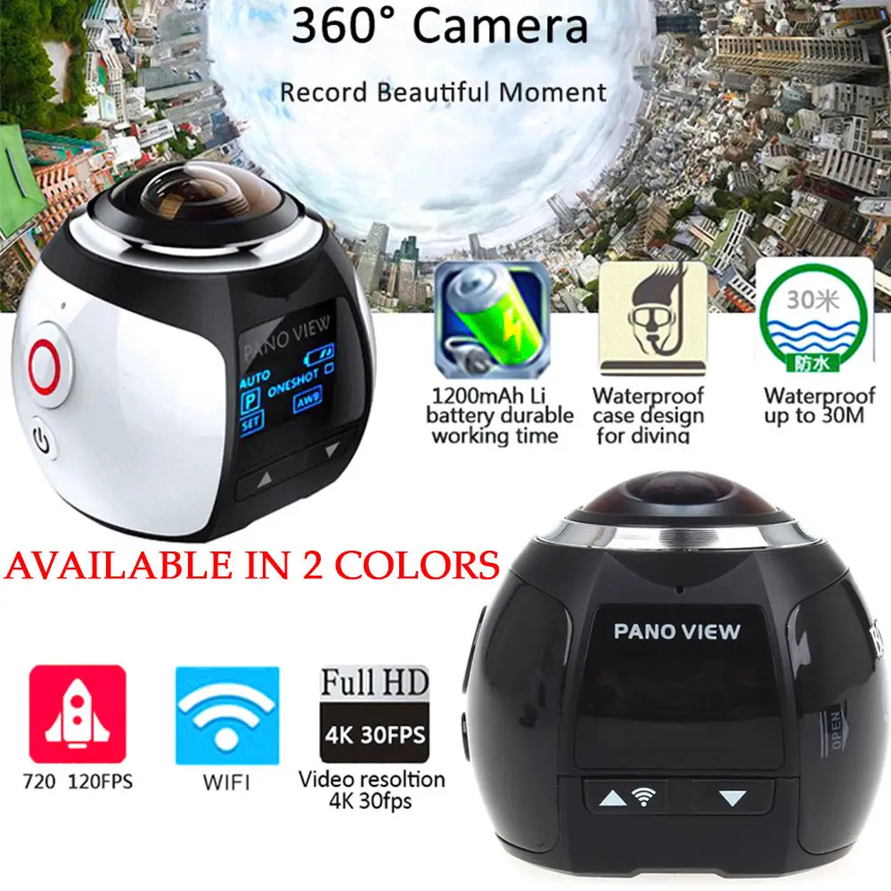 HD WIFI камера 360 Мини видео панорамная 4k 2448*2448 30 fps водонепроницаемая Спортивная VR