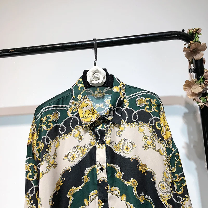 Blusas mujer de moda 2019 ретро свободная рубашка с принтом модная женская одежда цветная