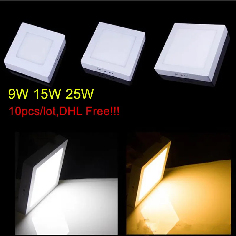 Surface LED Ceiling Lighting Lamp SMD2835 9W 15W 25W Surface Mounted LED Panel Light AC85-265V 10pcs/lot DHL Free Ship