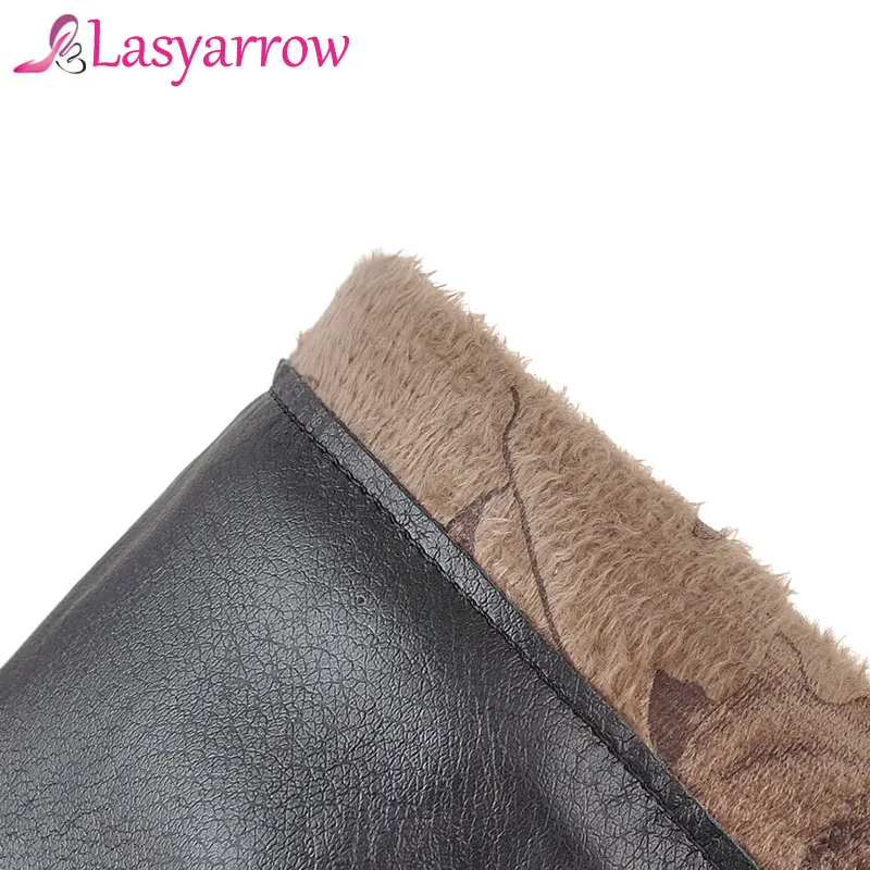 Сапоги Lasyarrow женские зимние на тонком высоком каблуке ботфорты из лакированной