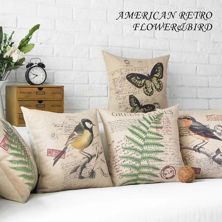Подушка с изображением цветов американской деревни оригинальная льняная