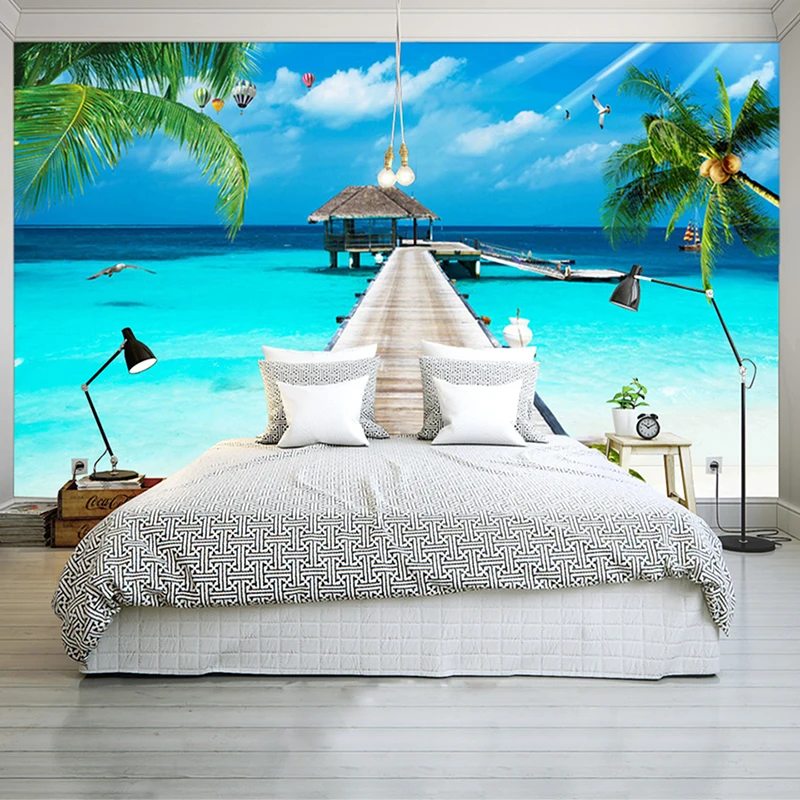 Фотообои на заказ пейзаж настенный 3d фон для телевизора Мальдивы море дерево