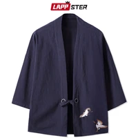 lappster streetwear kimono cardigan summer tops for men 2021 crane embroidery casual shirts male harajuku vintage clothing 5xl