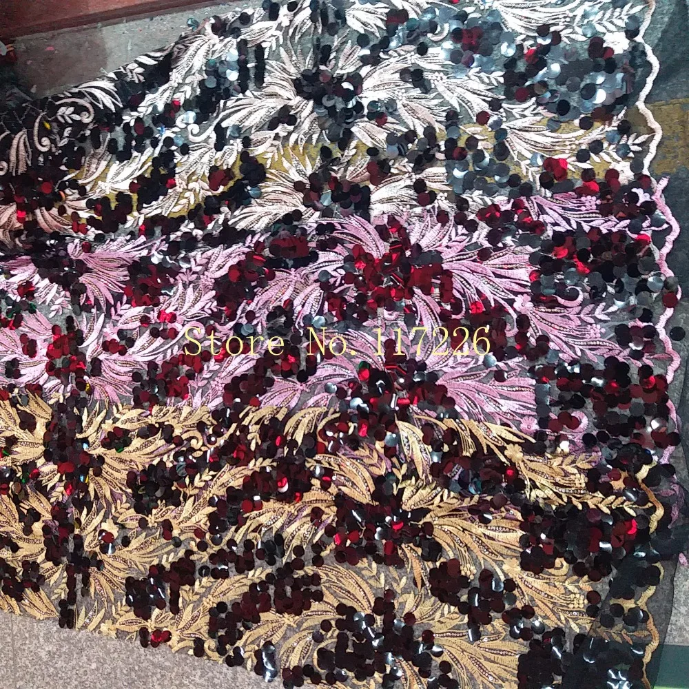 

pretty JRB-63104 Lace Fabric nice flower with black round sequins Embroidered tulle lace Fabric for nice dress