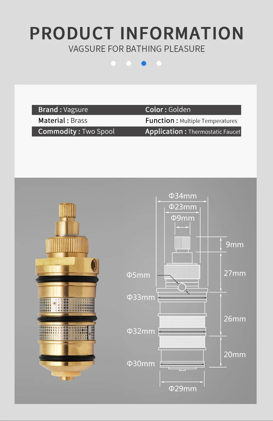 Brass Thermostatic Valve Spool Copper Faucet Cartridge Bath Mixer Tap Shower Mixing Valve Adjust The Mixing Water Temperature