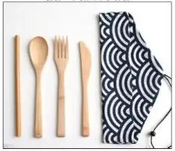 Add Straw Pouch Корейские столовые приборы Bamboo 50 шт.(10 компл.) дерево бамбуковая ЛОЖКА ВИЛЫ ножи соломы чехол бамбуковая кухонная посуда - Цвет: Add Straw Pouch