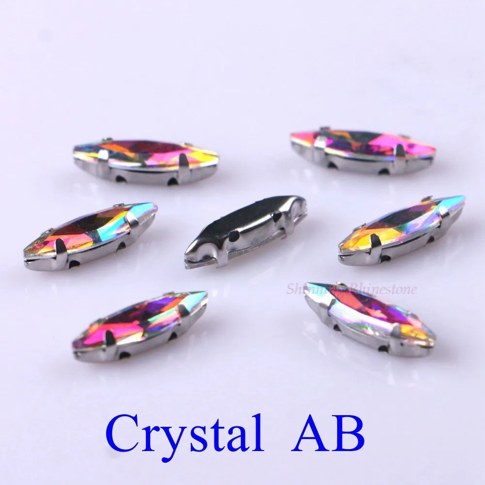 4x15mm 50 шт./упак. Стекло пришить стразы с когтями пошив на лошадиный глаз металлик установка серебристого металла когти с 4 отверстиями со стразами - Цвет: Crystal AB