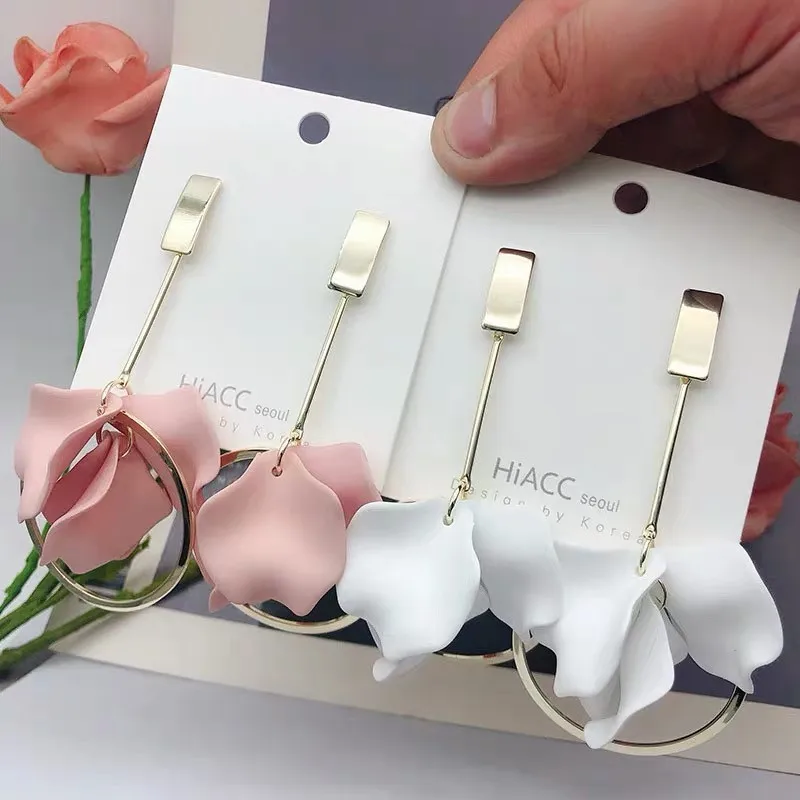 Новые корейские милые висячие серьги большие длинные массивные лепестки цветок