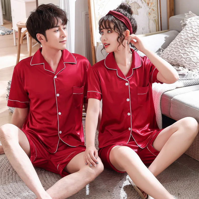Атласный пижамный комплект 2019 модная мужская и женская одежда для сна с коротким