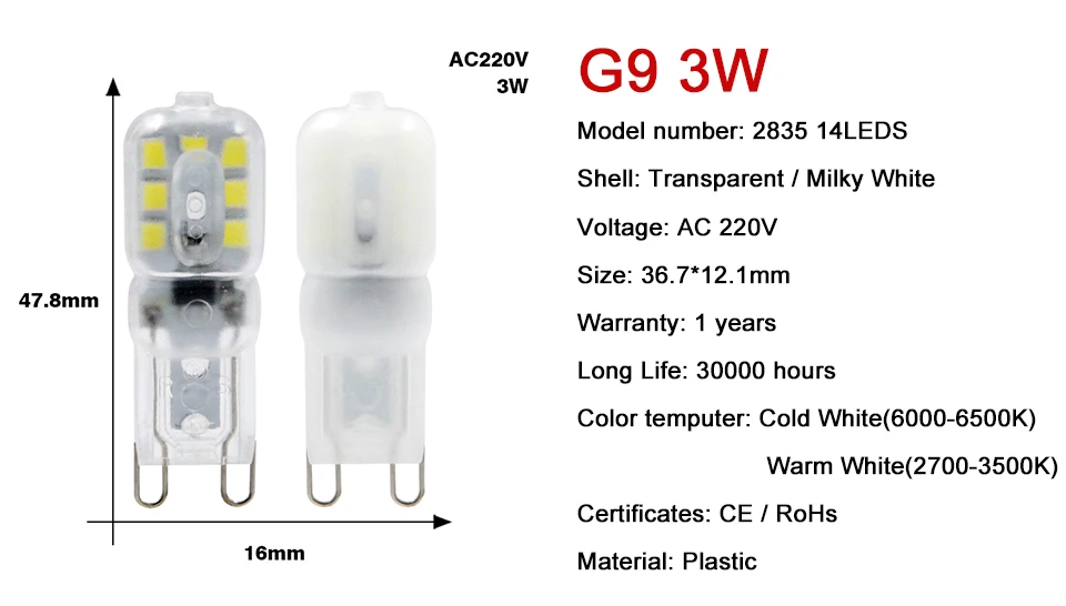 10 шт./лот Bombillas светодиодный светильник G9 AC 220V SMD 2835 Светодиодный светильник Прозрачный/молочный чехол люстра G9 огни лампады светодиодный