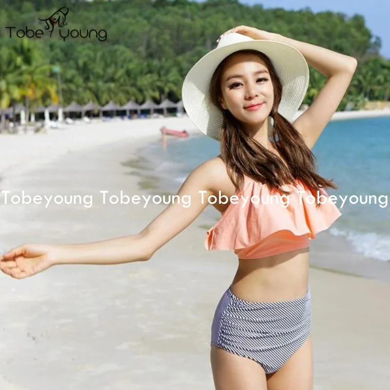 2017 Новый Высокой Талией Купальники Женщины Оборками Бинты Бикини Установить Пуш