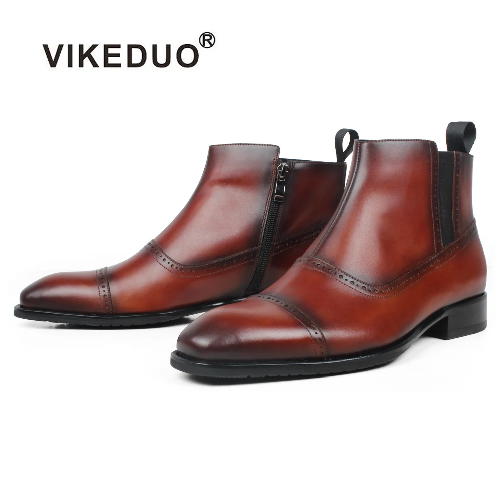 Мужские ботильоны с квадратным носком VIKEDUO Повседневные Вечерние из натуральной