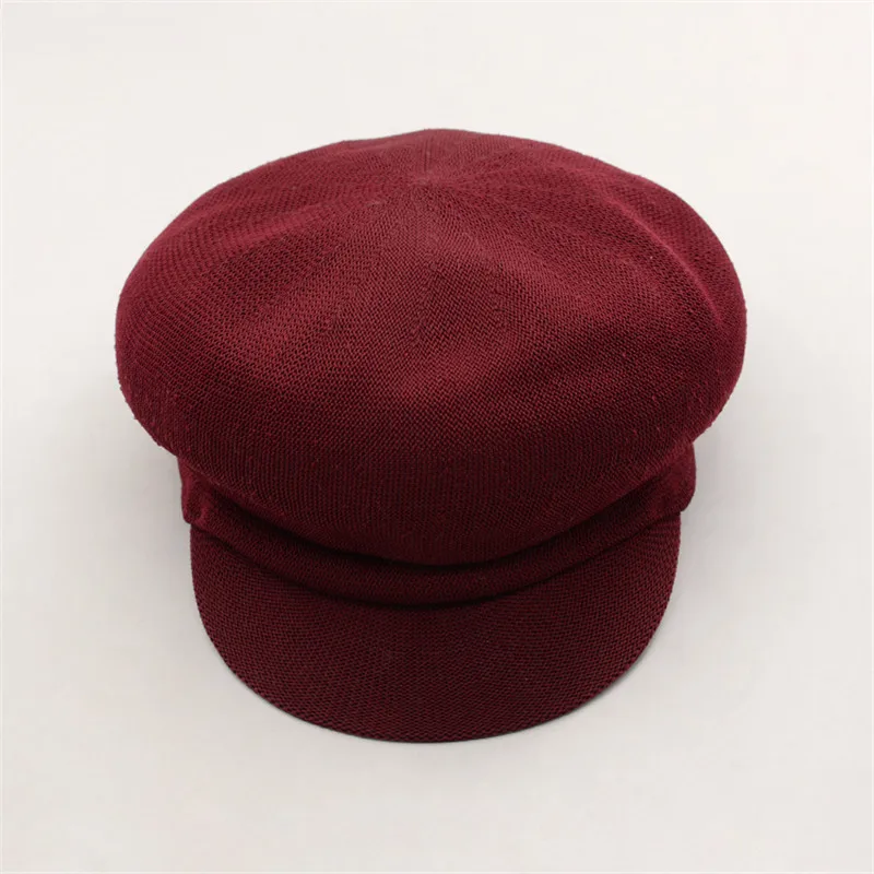 Wine Red DOUBCHOW Для женщин летние дышащие вязаный Французский береты с шапка с козырьком шляпа Девичья Baret шапочка Кепки плоская шляпа - Цвет: Wine Red