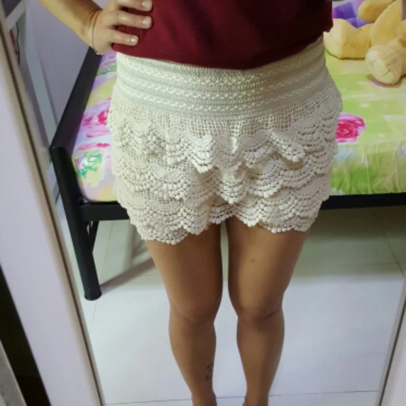 

Summer Fashion Womens Shorts Lace Crochet Elastic Waist Slim Short Pants